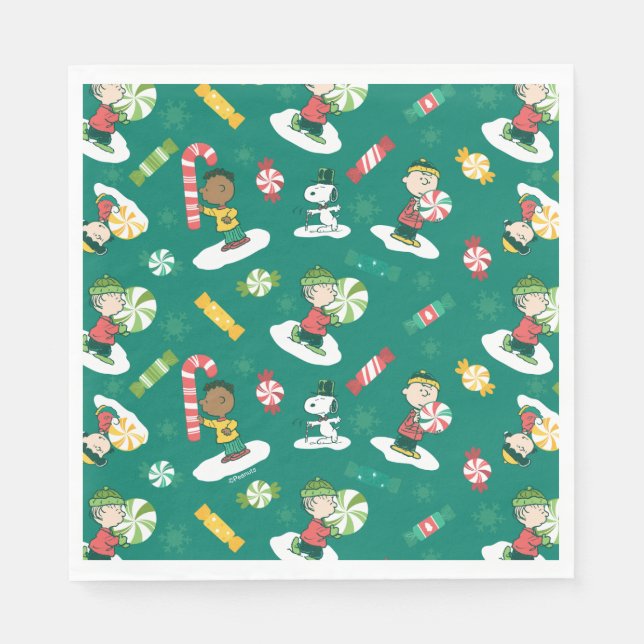 Peanuts Peppermint Dreams Holiday Pattern Napkin (Front)