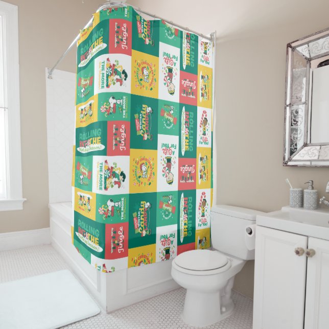 Peanuts Peppermint Dreams | Holiday Pattern Shower Curtain (In Situ)