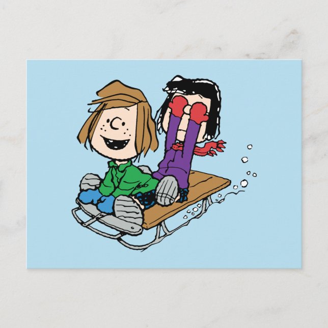 Peanuts | Peppermint Patty & Marcie Sled Riding Holiday Postcard (Front)