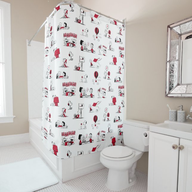 PEANUTS | Red & Black Pattern Shower Curtain (In Situ)