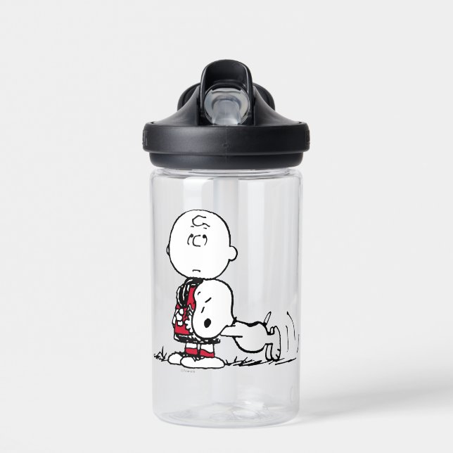 PEANUTS | Red & Black Pattern Water Bottle (Front)