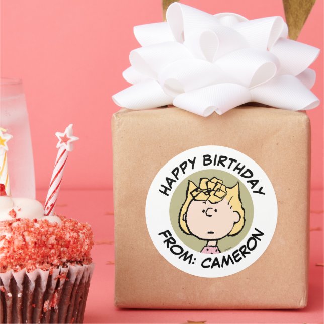 Peanuts | Sally's Faces | Happy Birthday Classic Round Sticker (Party)