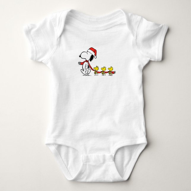 Peanuts Snoopy and Woodstock Holiday Baby Bodysuit (Front)