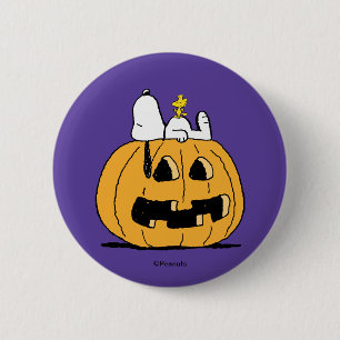Peanuts   Snoopy and Woodstock Jack-O-Lantern 6 Cm Round Badge
