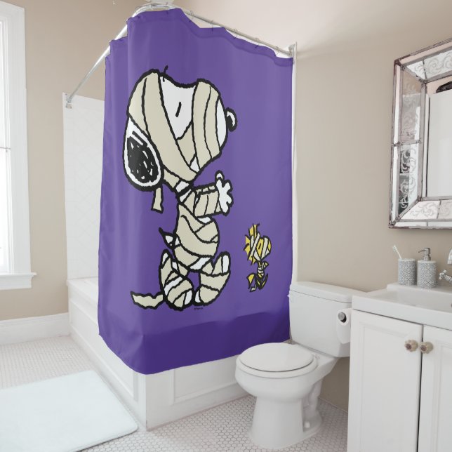 Peanuts | Snoopy and Woodstock Mummies Shower Curtain (In Situ)