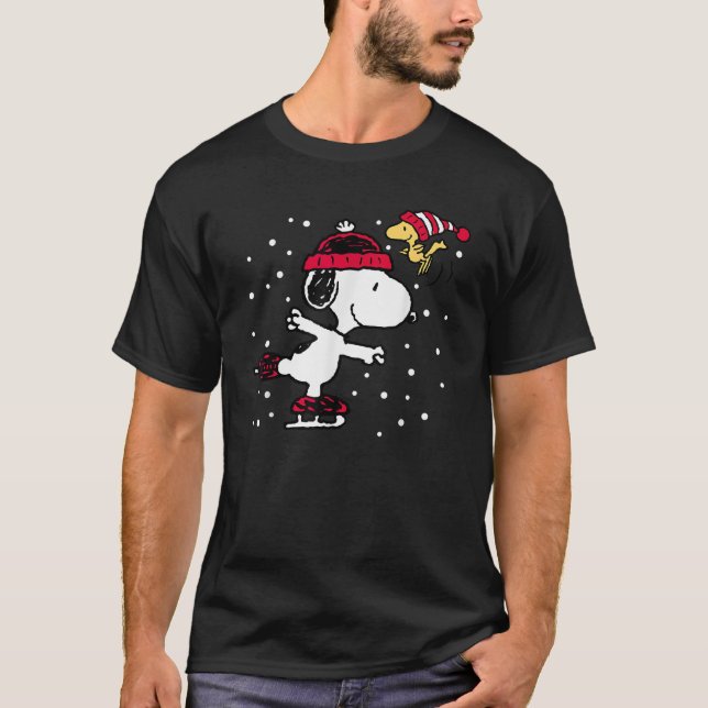 Peanuts Snoopy and Woodstock Skate Holiday Short S T-Shirt (Front)