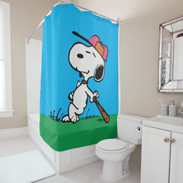 Peanuts | Snoopy at Bat Shower Curtain (In Situ)