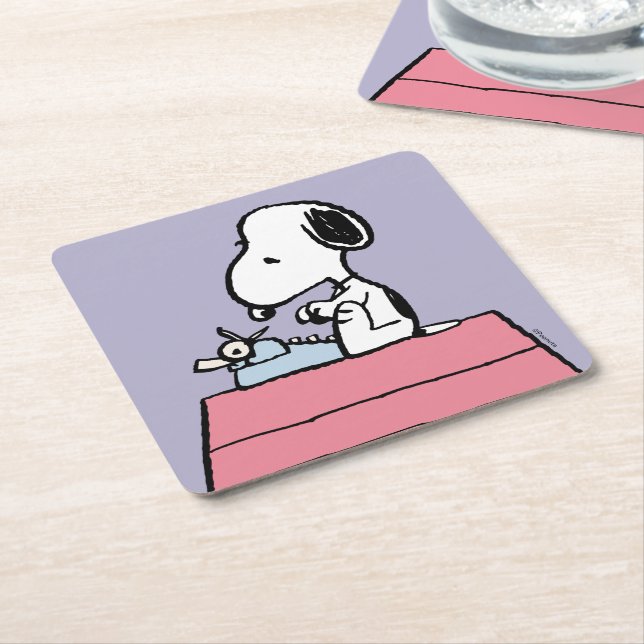 Peanuts | Snoopy at the Typewriter Square Paper Coaster (Angled)