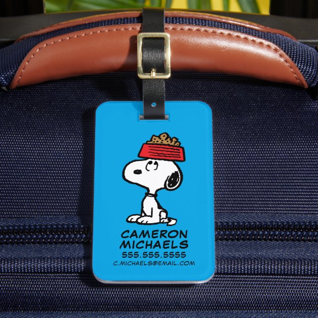 Peanuts | Snoopy Balancing His Dog Dish Luggage Tag (Front Insitu 2)