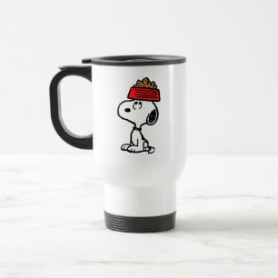 Peanuts   Snoopy Balancing His Dog Dish Travel Mug