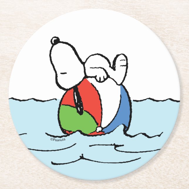 Peanuts | Snoopy Beach Ball Beach Round Paper Coaster (Front)