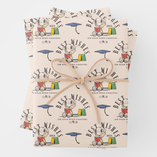 Peanuts Snoopy Best Wishes Graduation Pattern Wrapping Paper Sheet (In situ)