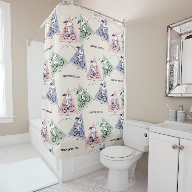 Peanuts | Snoopy Bike Ride Stats Shower Curtain (In Situ)