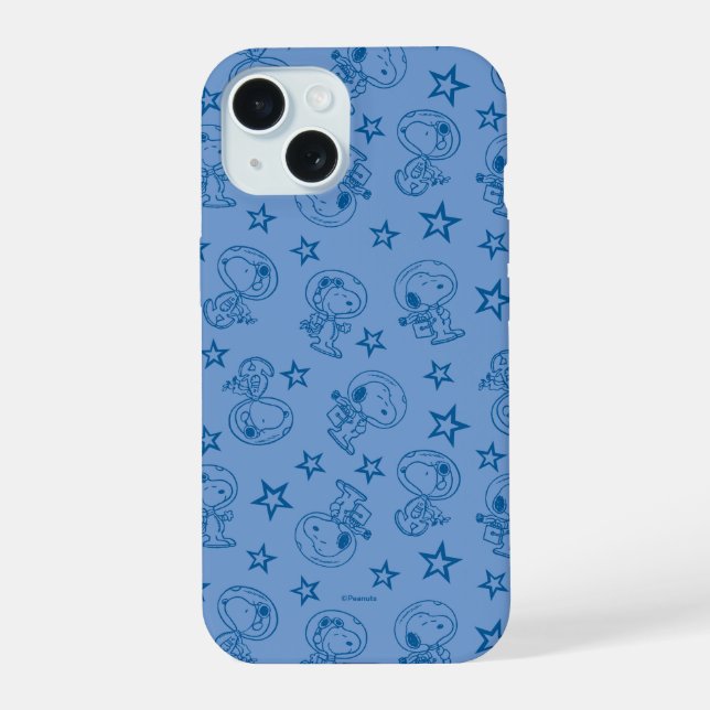 Peanuts | Snoopy Blue Space Astronaut Pattern iPhone 15 Case (Back)