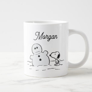 Peanuts   Snoopy Builds A Snowman   Add Your Name Large Coffee Mug