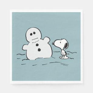 Peanuts   Snoopy Builds A Snowman Napkin