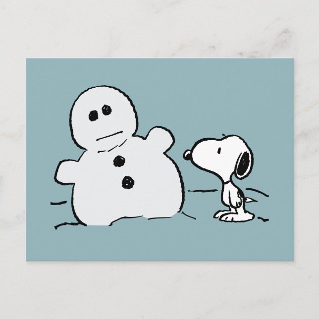 Peanuts | Snoopy Builds A Snowman Postcard (Front)