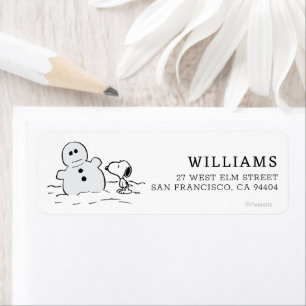 Peanuts   Snoopy Builds A Snowman Return Address Label