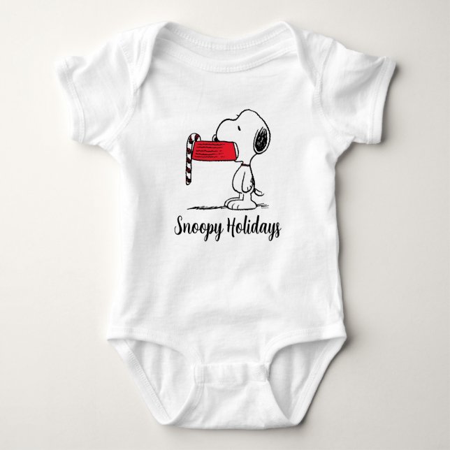 Peanuts | Snoopy Candy Cane Food Dish Baby Bodysuit (Front)