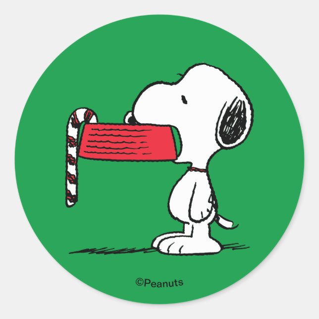 Peanuts | Snoopy Candy Cane Food Dish Classic Round Sticker (Front)