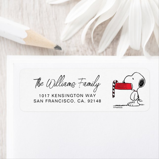 Peanuts | Snoopy Candy Cane Food Dish Return Address Label (Insitu)