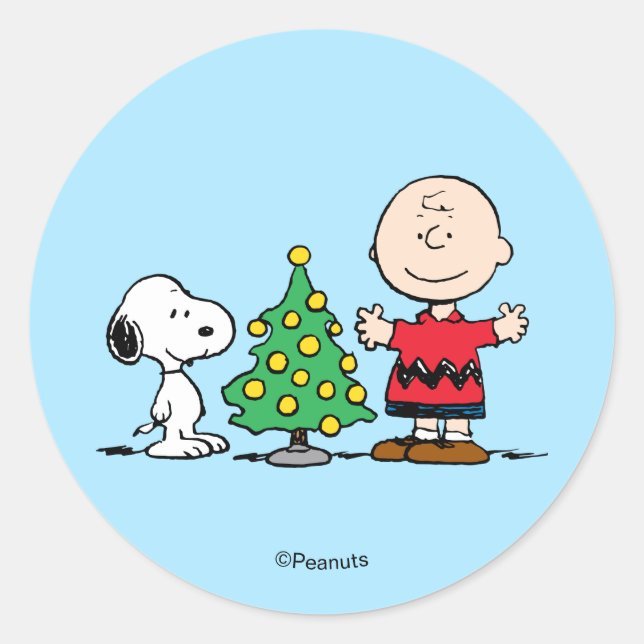 Peanuts | Snoopy & Charlie Brown Christmas Tree Classic Round Sticker (Front)