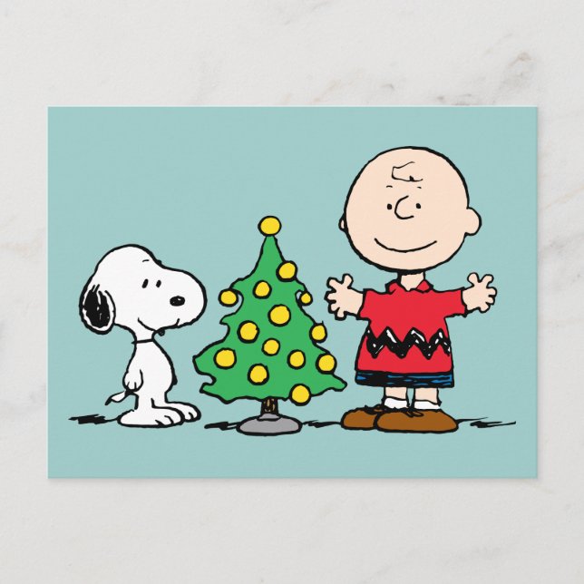 Peanuts | Snoopy & Charlie Brown Christmas Tree Holiday Postcard (Front)