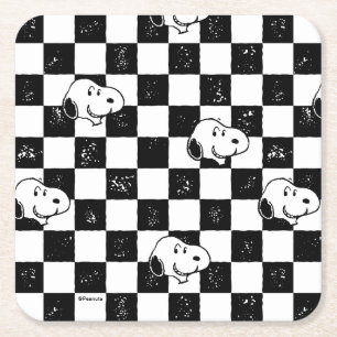 Peanuts   Snoopy Checkered Flag Square Paper Coaster