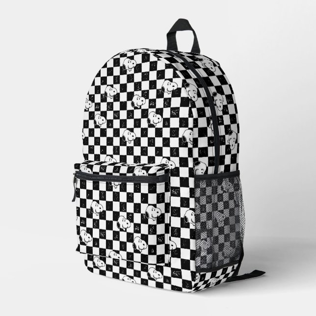 Peanuts | Snoopy Chequered Flag Printed Backpack (Back Corner Right)