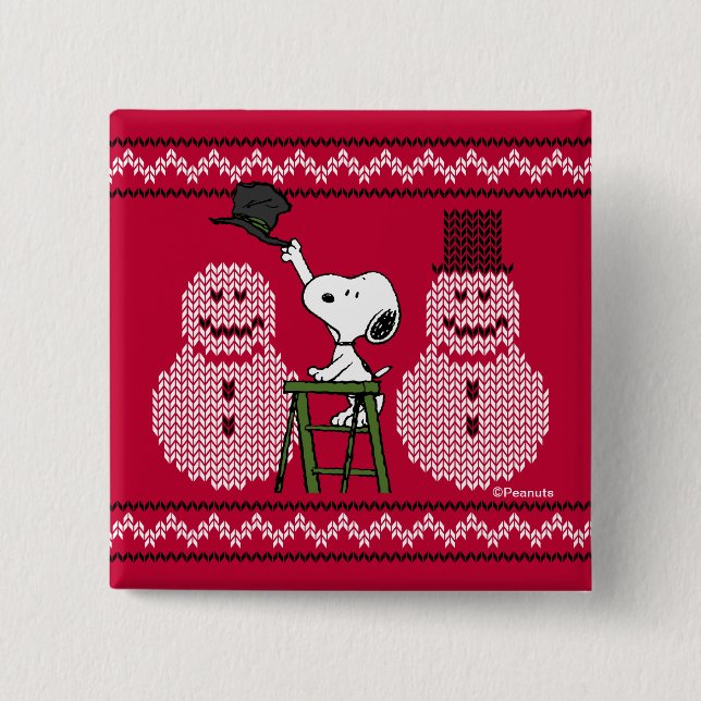 Peanuts | Snoopy Christmas Sweater Snowman 15 Cm Square Badge (Front)