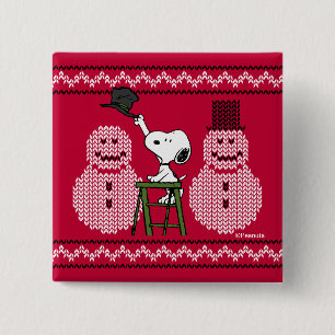 Peanuts   Snoopy Christmas Sweater Snowman 15 Cm Square Badge