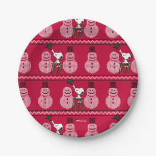 Peanuts   Snoopy Christmas Sweater Snowman Paper Plate