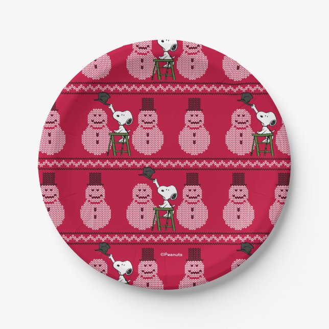 Peanuts | Snoopy Christmas Sweater Snowman Paper Plate (Front)