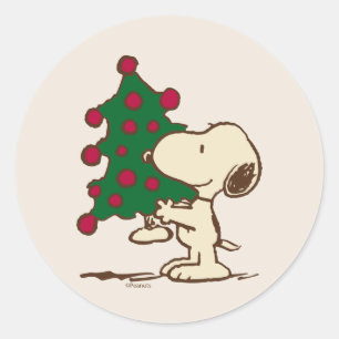 Peanuts   Snoopy Christmas Tree Classic Round Sticker