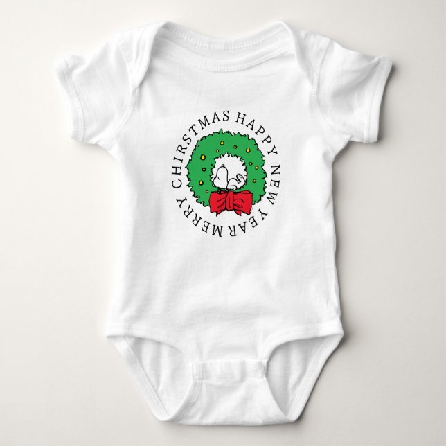Peanuts | Snoopy Christmas Wreath Baby Bodysuit (Front)