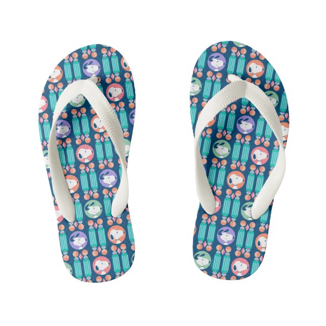 Peanuts | Snoopy Dark Blue Deco Dreams Pattern Kid's Thongs (Footbed)
