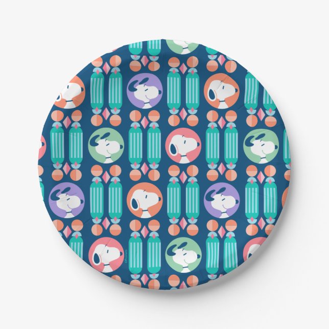 Peanuts | Snoopy Dark Blue Deco Dreams Pattern Paper Plate (Front)