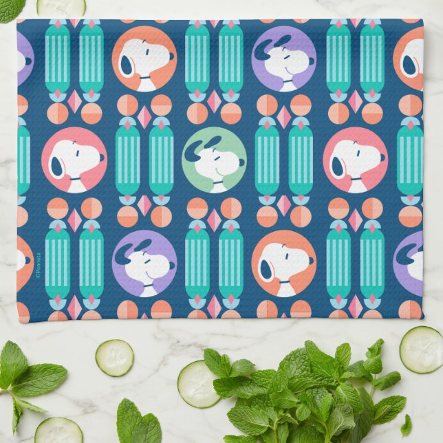 Peanuts | Snoopy Dark Blue Deco Dreams Pattern Tea Towel (Folded)