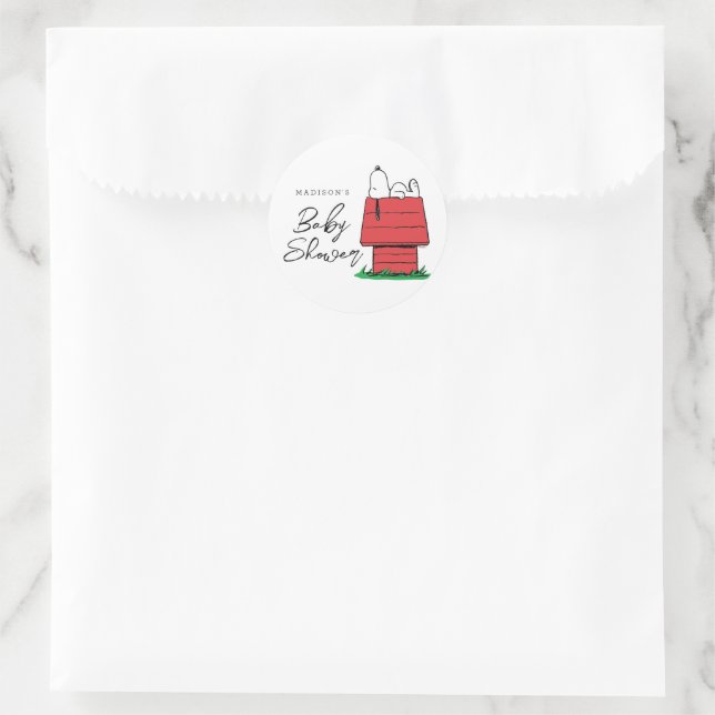 Peanuts Snoopy Dog House | Baby Shower Classic Round Sticker (Bag)