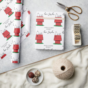 Peanuts   Snoopy Dog House  Baby Shower Wrapping Paper