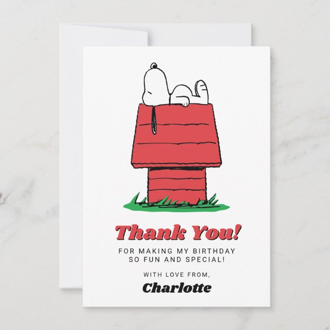 Peanuts Snoopy Dog House Birthday Thank You Card (Front)