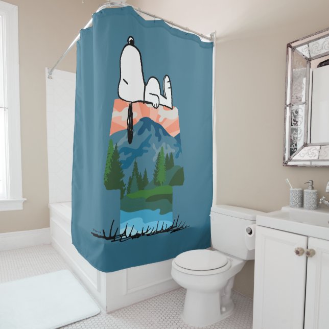 Peanuts | Snoopy Dog Sunset View Shower Curtain (In Situ)