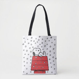 Peanuts   Snoopy Doghouse Snowflakes Tote Bag