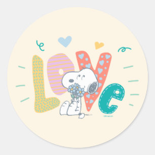 Peanuts   Snoopy Flower Love Classic Round Sticker