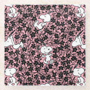 Peanuts   Snoopy Flower Vine Pattern Glass Coaster