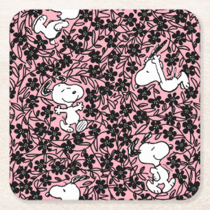 Peanuts   Snoopy Flower Vine Pattern Square Paper Coaster