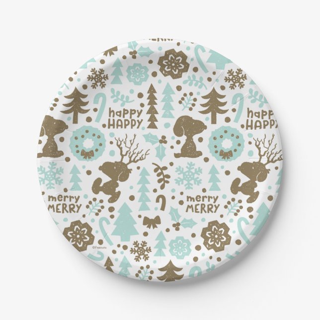 Peanuts | Snoopy Frosty Christmas Pattern Paper Plate (Front)