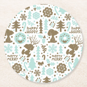 Peanuts   Snoopy Frosty Christmas Pattern Round Paper Coaster