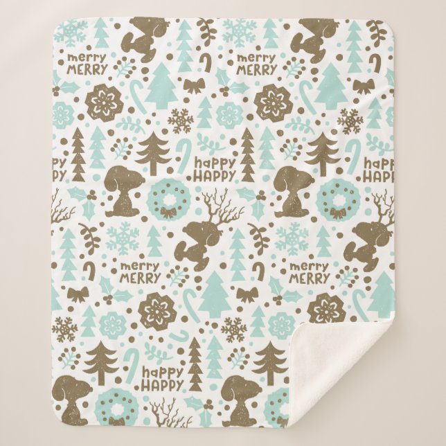 Peanuts | Snoopy Frosty Christmas Pattern Sherpa Blanket (Front)