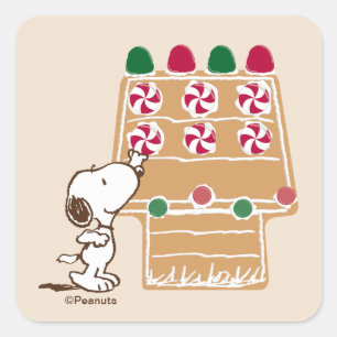 Peanuts Snoopy Gingerbread House Square Sticker